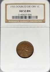 1955 DDO Lincoln Cent AU53BN NGC