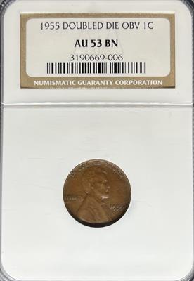 1955 DDO Lincoln Cent AU53BN NGC