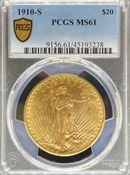 1910-S $20 St Gaudens MS61 PCGS