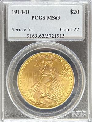 1914-D $20 St Gaudens MS63 PCGS