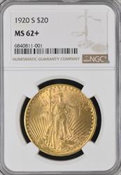 1920-S $20 St Gaudens MS62+ NGC CAC