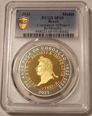 Brazil 2023 Commemorative Medal Coronation of Peter I Bi-Metallic SP68 PCGS GSH Scarce