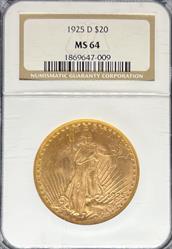1925-D $20 St Gaudens MS64 NGC