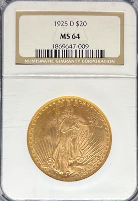 1925-D $20 St Gaudens MS64 NGC