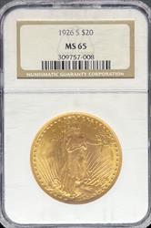 1926-S $20 St Gaudens MS65 NGC