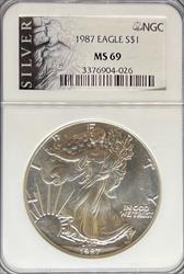 1987 Silver Eagle MS69 NGC