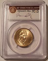 2009 W M Harrison Presidential Dollar Missing Edge Lettering  Error MS66 PCGS Moy Signed