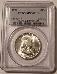 1950 Franklin Half Dollar MS64 FBL PCGS Toning