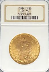1924 $20 St Gaudens MS65 NGC