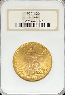 1924 $20 St Gaudens MS64 NGC