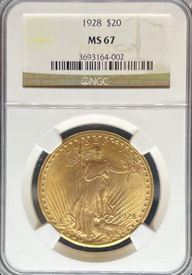 1928 $20 St Gaudens MS67 PCGS
