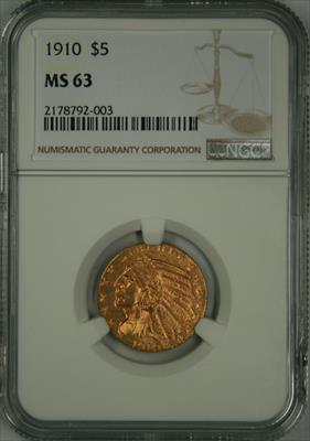 1910 $5 Indian MS63 NGC