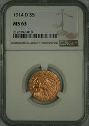 1914-D $5 Indian MS63 NGC