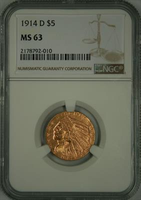 1914-D $5 Indian MS63 NGC