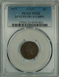 1873 Indian Cent VF20 PCGS FS-101 Snow-1 Doubled Liberty