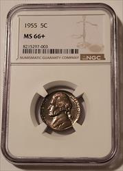 1955 Jefferson Nickel MS66+ NGC Toned