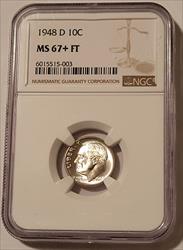 1948 D Roosevelt Dime MS67+ FT NGC