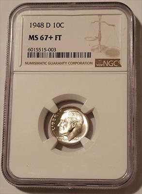 1948 D Roosevelt Dime MS67+ FT NGC