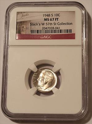 1948 S Roosevelt Dime MS67 FT NGC Stacks W 57th St Collection