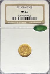 1922 G$1 Grant No Star MS65 NGC CAC