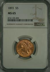 1893 $5 Liberty MS65 NGC