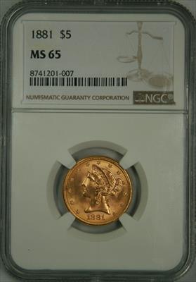 1881 $5 Liberty MS65 NGC