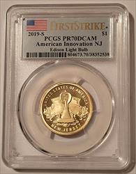 2019 S American Innovation Dollar NJ Edison Light Bulb Proof PR70 DCAM PCGS FS