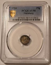 Germany States Era Nurnberg 1784 Pfennig Uniface AU58 PCGS GSH