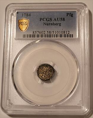 Germany States Era Nurnberg 1784 Pfennig Uniface AU58 PCGS GSH