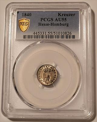 Germany States Hesse-Homburg 1840 Silver Kreuzer AU55 PCGS GSH Low Mintage