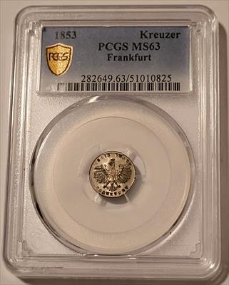 Germany States Era Frankfurt Am Main 1853 Silver Kreuzer MS63 PCGS GSH