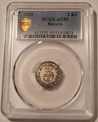 Germany States Bavaria 1624 Silver 2 Kreuzer AU55 PCGS GSH