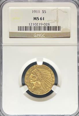 1911 $5 Indian MS61 NGC