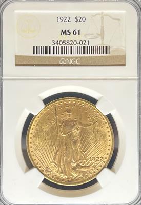 1922 $20 St Gaudens MS61 NGC