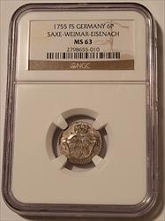 Germany States Saxe-Weimar-Eisenach 1755 FS 6 Pfennig MS 63 NGC