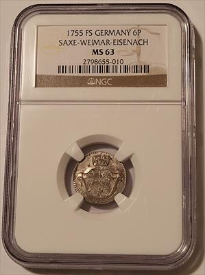 Germany States Saxe-Weimar-Eisenach 1755 FS 6 Pfennig MS 63 NGC
