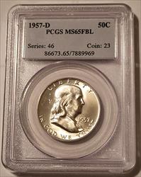 1957 D Franklin Half Dollar MS65 FBL PCGS
