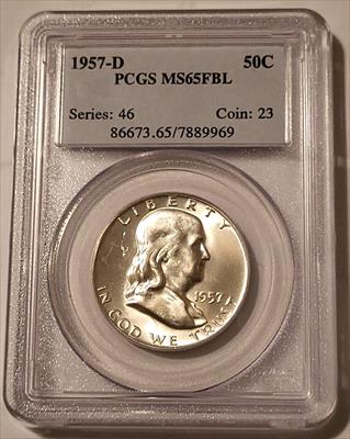 1957 D Franklin Half Dollar MS65 FBL PCGS