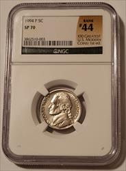 1994 P Jefferson Nickel SMS SP70 NGC 44 of 100 Greatest US Modern Coins