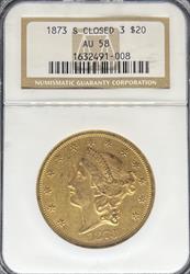 1873-S Closed 3 $20 Liberty AU58 NGC