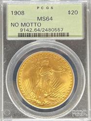 1908 NM $20 St Gaudens MS64 PCGS OGH