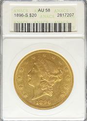 1896-S $20 Liberty AU58 ANACS