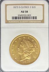 1873-S Closed 3 $20 Liberty AU58 NGC