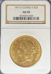 1873-S Closed 3 $20 Liberty AU58 NGC