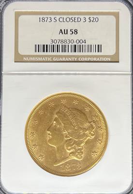 1873-S Closed 3 $20 Liberty AU58 NGC