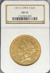 1873-S Open 3 $20 Liberty AU53 NGC