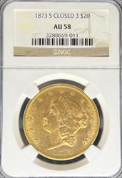 1873-S Closed 3 $20 Liberty AU58 NGC