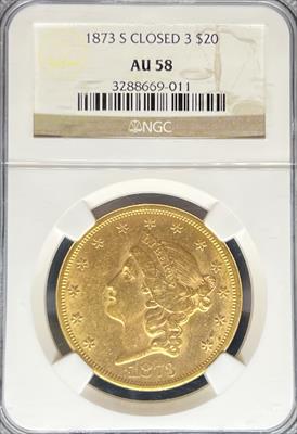 1873-S Closed 3 $20 Liberty AU58 NGC