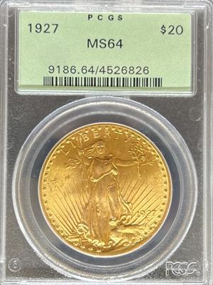 1927 $20 St Gaudens MS64 PCGS OGH