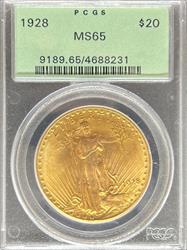 1928 $20 St Gaudens MS65 PCGS OGH
